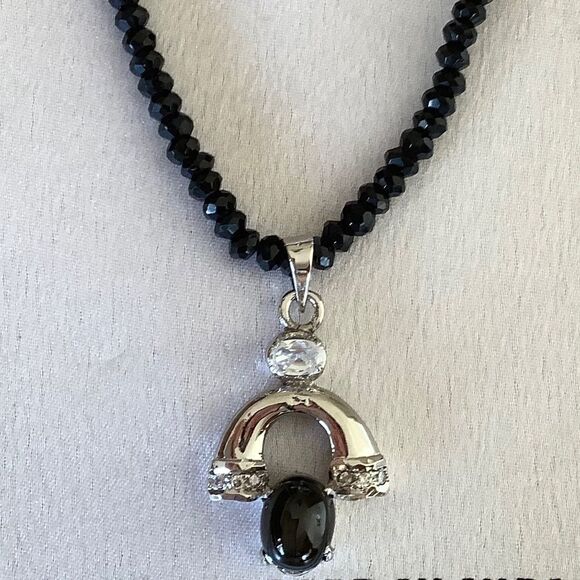 𝅺STERLING SILVER 925 BLACK ONYX/WHITE ZIRCON NECKLACE/STUD EARRINGS SET​​ - Picture 3 of 8